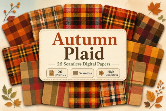 Download Autumn Plaid Digital Set - Digital Collection