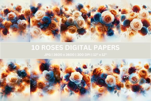 Download Sunset Blue Rose Digital Paper - Digital Collection