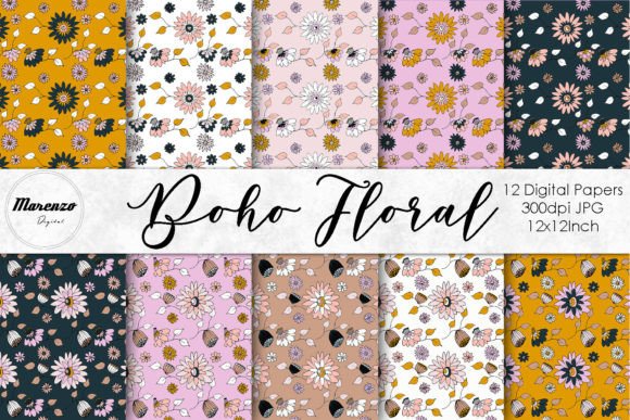 Download Boho Floral Patterns - Digital Papers - Digital Collection