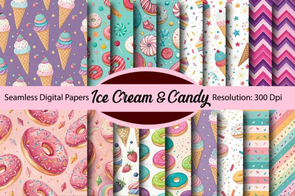 Download Ice Cream &amp; Candy Seamless Digital Paper - Digital Collection