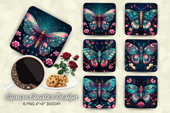 Download Vibrant Colors Mystical Moth Square Coas - Premium Resources