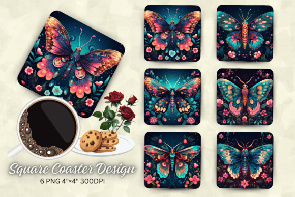 Download Vibrant Colors Mystical Moth Square Coas - Premium Resources