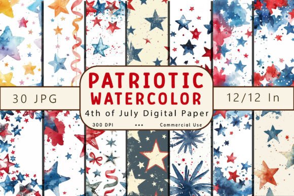 Download Patriotic Watercolor Digital Paper - Digital Collection