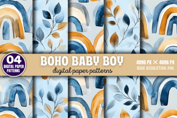 Download Boho Baby Boy Pattern Digital Background - Digital Collection