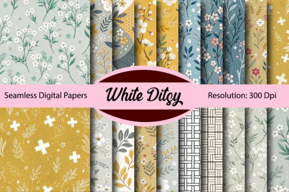 Download WHITE DITSY Seamless Digital Paper - Digital Collection