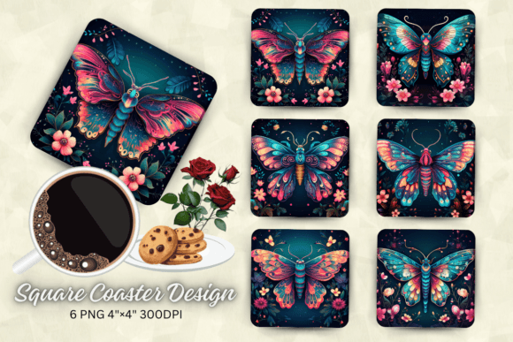 Download Vibrant Colors Mystical Moth Square Coas - Premium Resources
