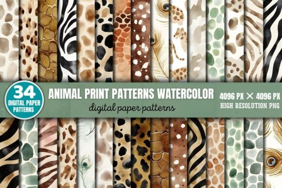 Download Animal Print Patterns Watercolor Digital - Digital Collection