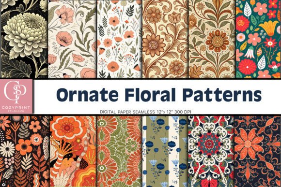 Download Ornate Floral Patterns Digital Paper - Digital Collection