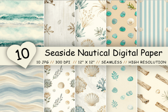 Download Seaside Nautical Digital Paper Pack - Digital Collection