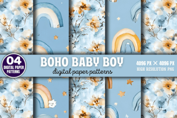 Download Boho Baby Boy Pattern Digital Background - Digital Collection