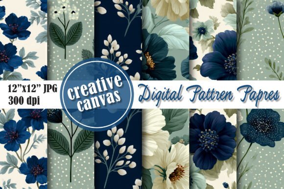 Download Navy Blue Floral Digital Paper Bundle - Digital Collection