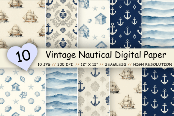 Download Vintage Nautical Digital Paper Pack - Digital Collection