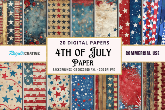 Download 4th of July Glitter Star Digital Paper - Digital Collection