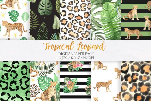 Download Watercolor Tropic Leopard Digital Paper - Digital Collection
