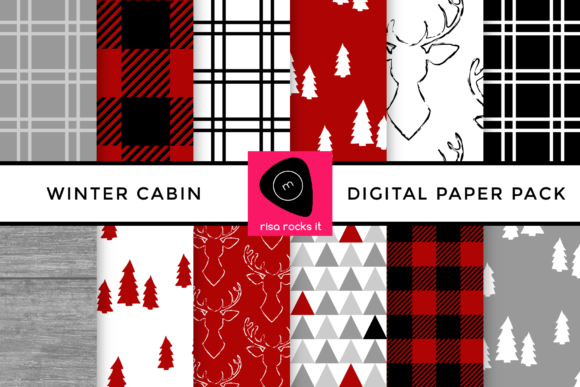 Download Winter Cabin Buffalo Plaid Digital Paper - Digital Collection