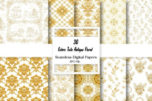Download Ochre Toile Antique Floral Digital Paper - Digital Collection