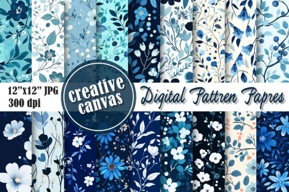 Download Blue Floral Digital Paper Bundle - Digital Collection