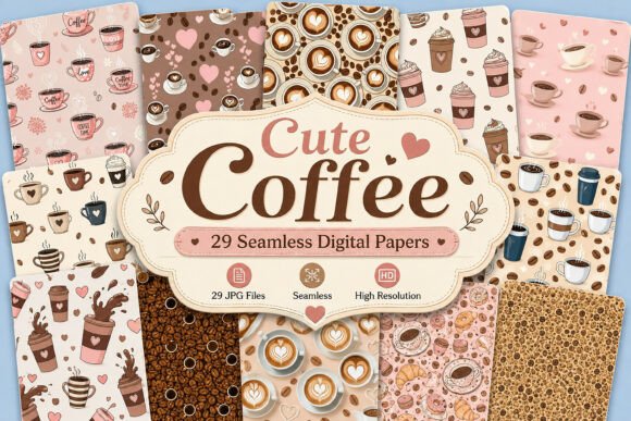 Download Cute Coffee Seamless Digital Set - Digital Collection