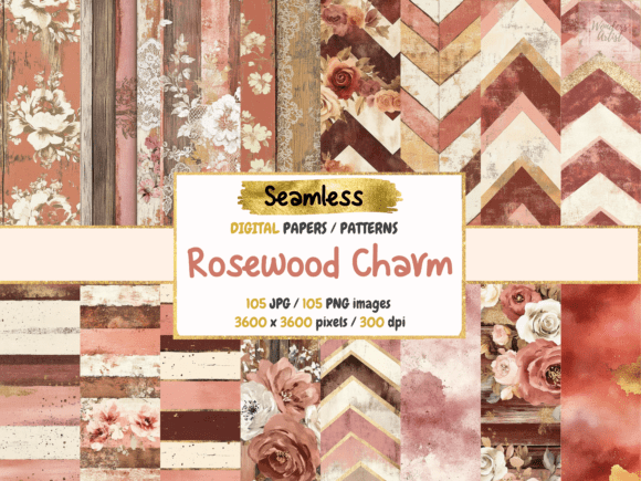 Download Rosewood Charm Seamless Digital Papers - Digital Collection