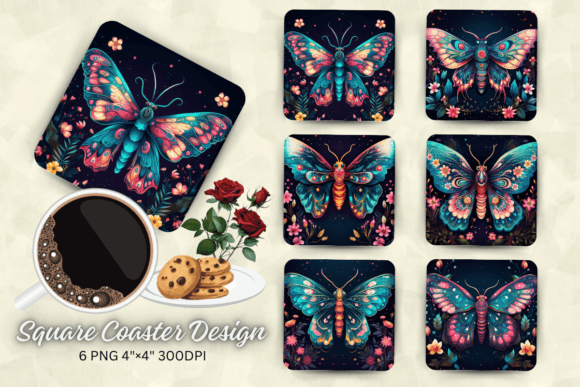 Download Vibrant Colors Mystical Moth Square Coas - Premium Resources