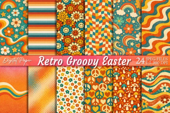 Download Retro Groovy Easter Digital Paper - Digital Collection
