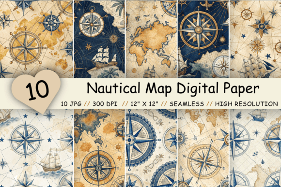 Download Nautical Map Digital Paper Pack, Seamles - Digital Collection