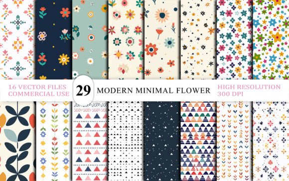 Download Modern Minimal Flower Seamless Patterns - Premium Bundle
